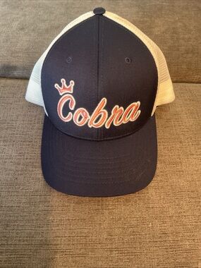 Cobra Script Trucker Hat - Navy & White with Red Accent